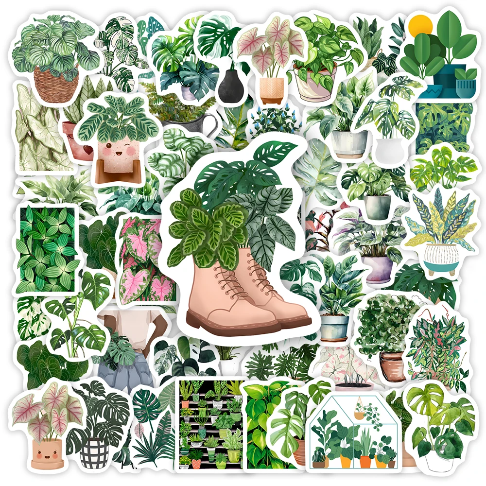Decorative Stickers Cute Watercolor Green Plant Stickers Leaf Pattern