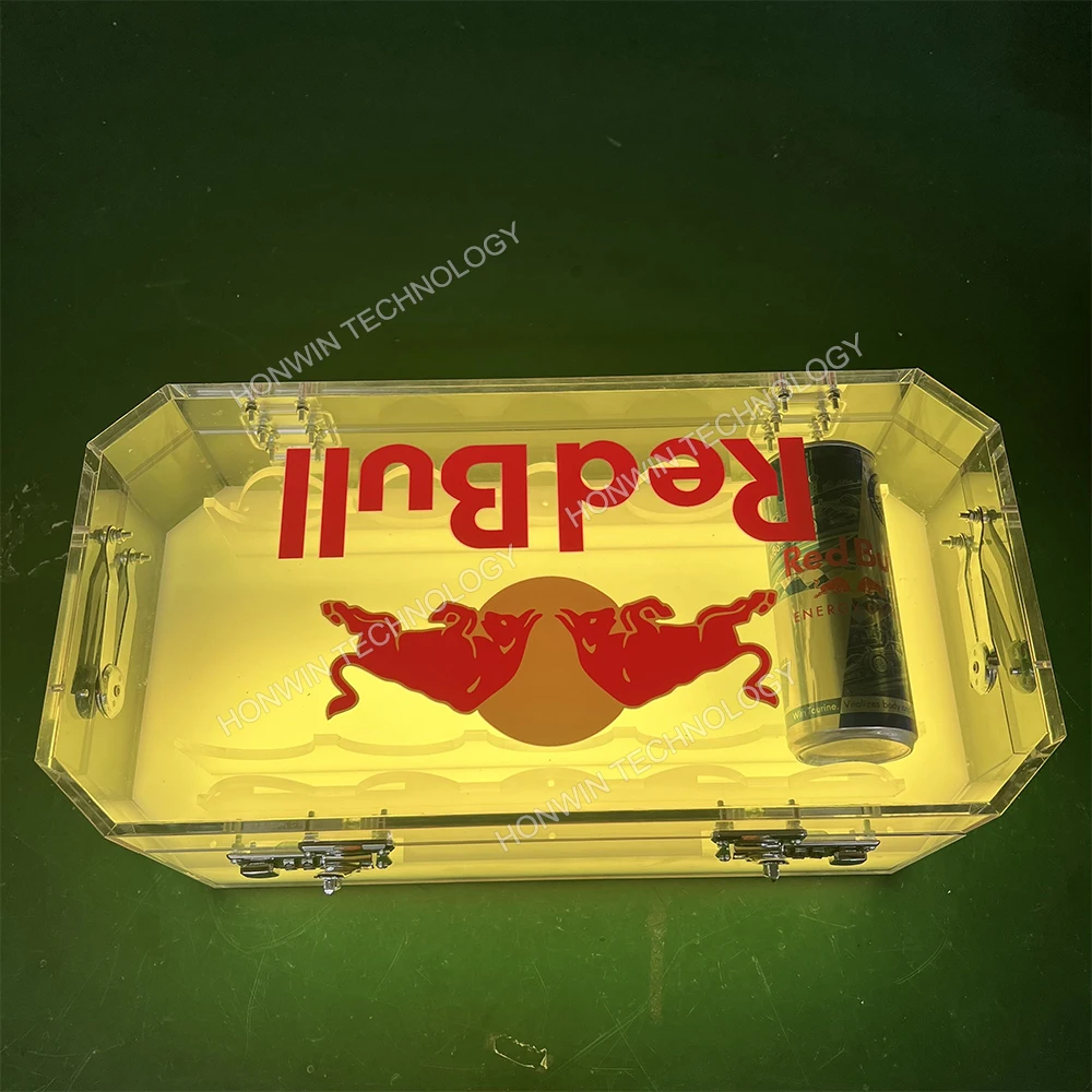 

LED Beverage Bottle Carrier Box Red Bull drink holder Can Glowing Suitcase Display Energy Drink LED Briefcase Wine Storage Case