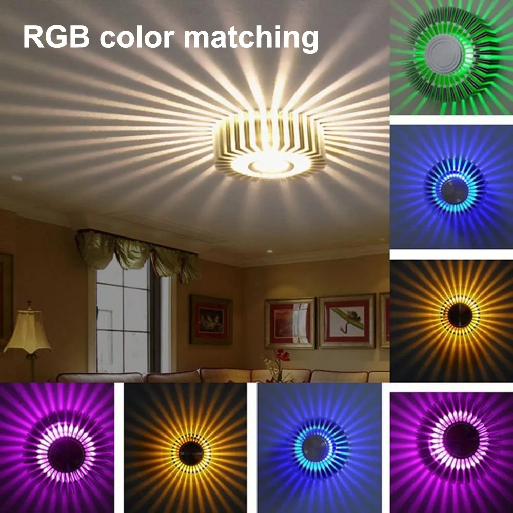 실내 해바라기 LED 벽 빛 3W RGB 벽 Sconce 스팟 램프 거실 경로 통로 복도 장식을 위한 원격 제어