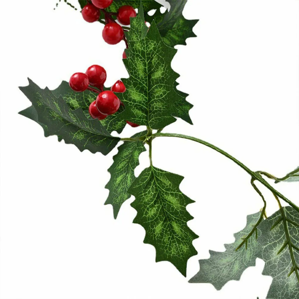 

1.8M Artificial Holly Leaves Red Berries Vine Christmas Rattan DIY Garland Xmas Tree Hanging Ornaments Home Decoration Wreath