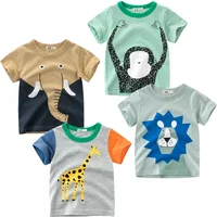 Dropshipping 4PCS/SET 2025 Summer New Boys' Cartoon Monkey Elephant T-shirt Short Sleeve T Shirt Dinosaur Children Tops Tees 1