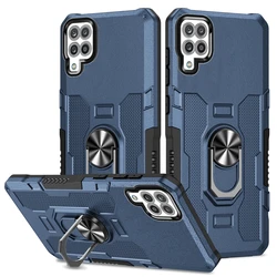 Luxury Armor Shockproof Phone Case with Car Magnetic Ring Holder for SAM F12 (Navy Blue)