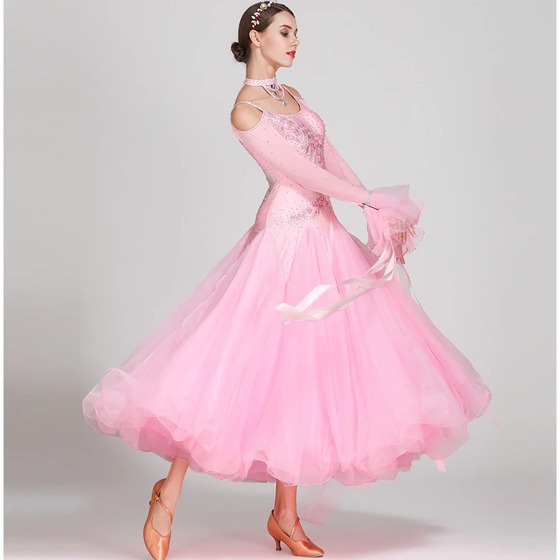 Blue Off Shoulder Ribbon Ballroom Dance Dresses Fringe Ballroom Dance Competition Dress Waltz Foxtrot Dress Rumba Costumes