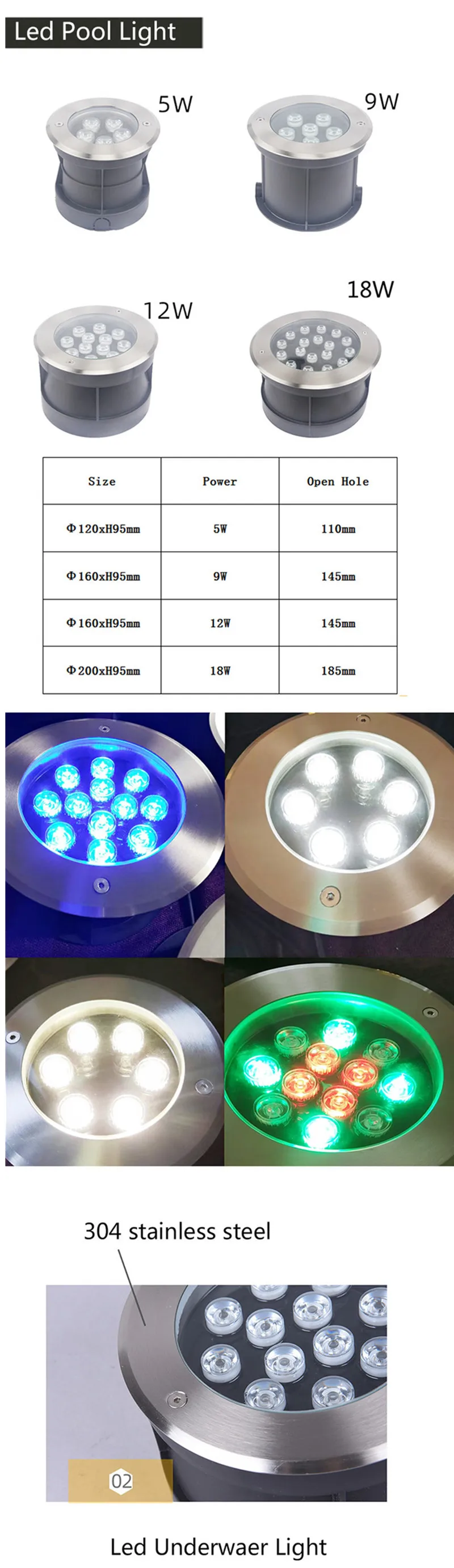 Description Picture 3 of itemStainless Steel Buried Lights Ground Light Outdoor Floorlight Garden Lighting Lawn Tree Fixture  Embedded Terrace Underground