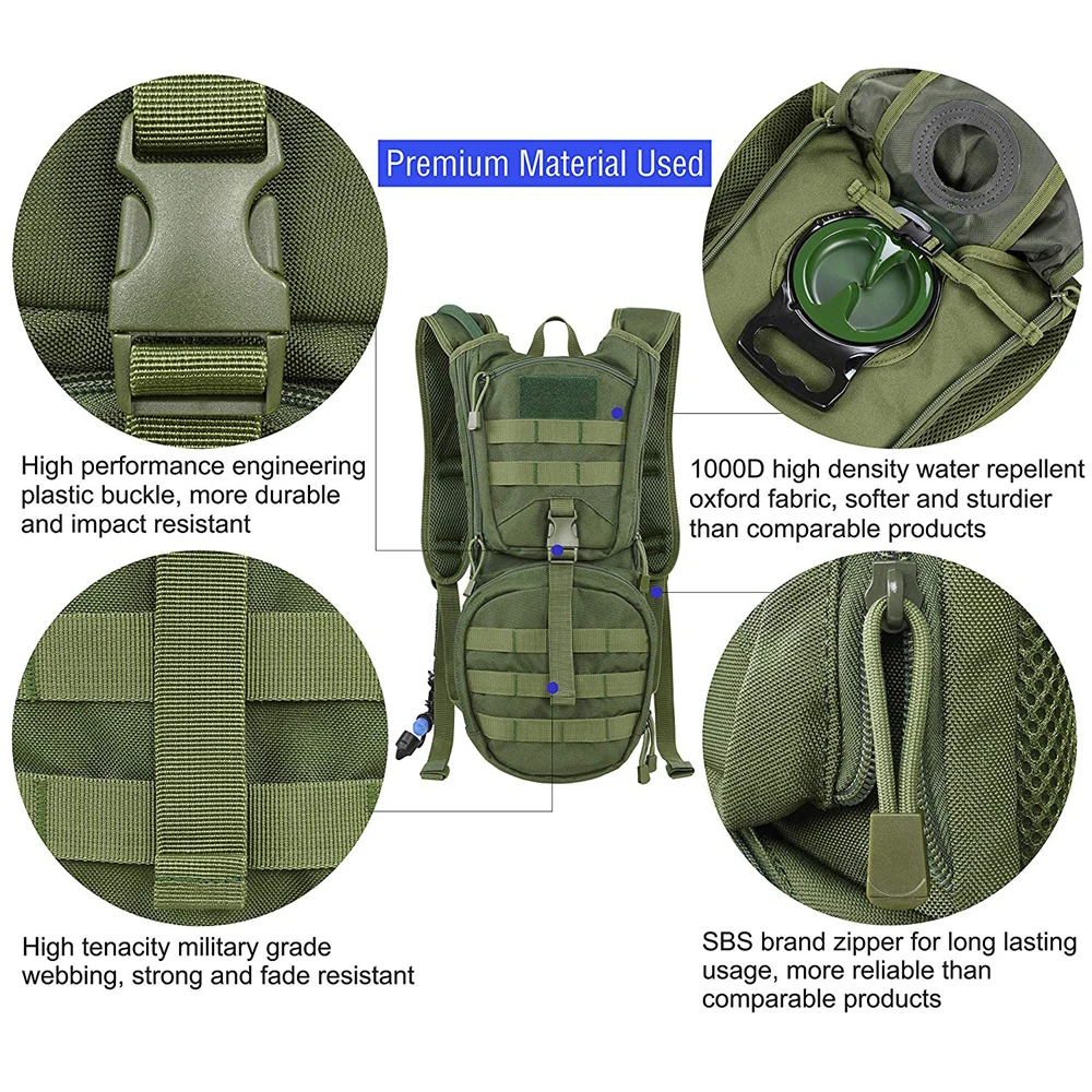 2 in 1 Backpack with Water Bladder Tactical Molle Military Hydration Backpack For Outdoor Cycling Mountaineer Water Storage Bag