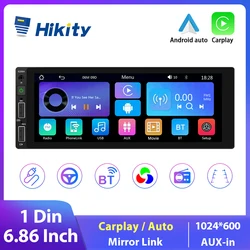 Hikity-Autoradio stéréo universel, lecteur MP5, Carplay sans fil, Android Auto, Bluetooth, caméra de recul, 1 Din