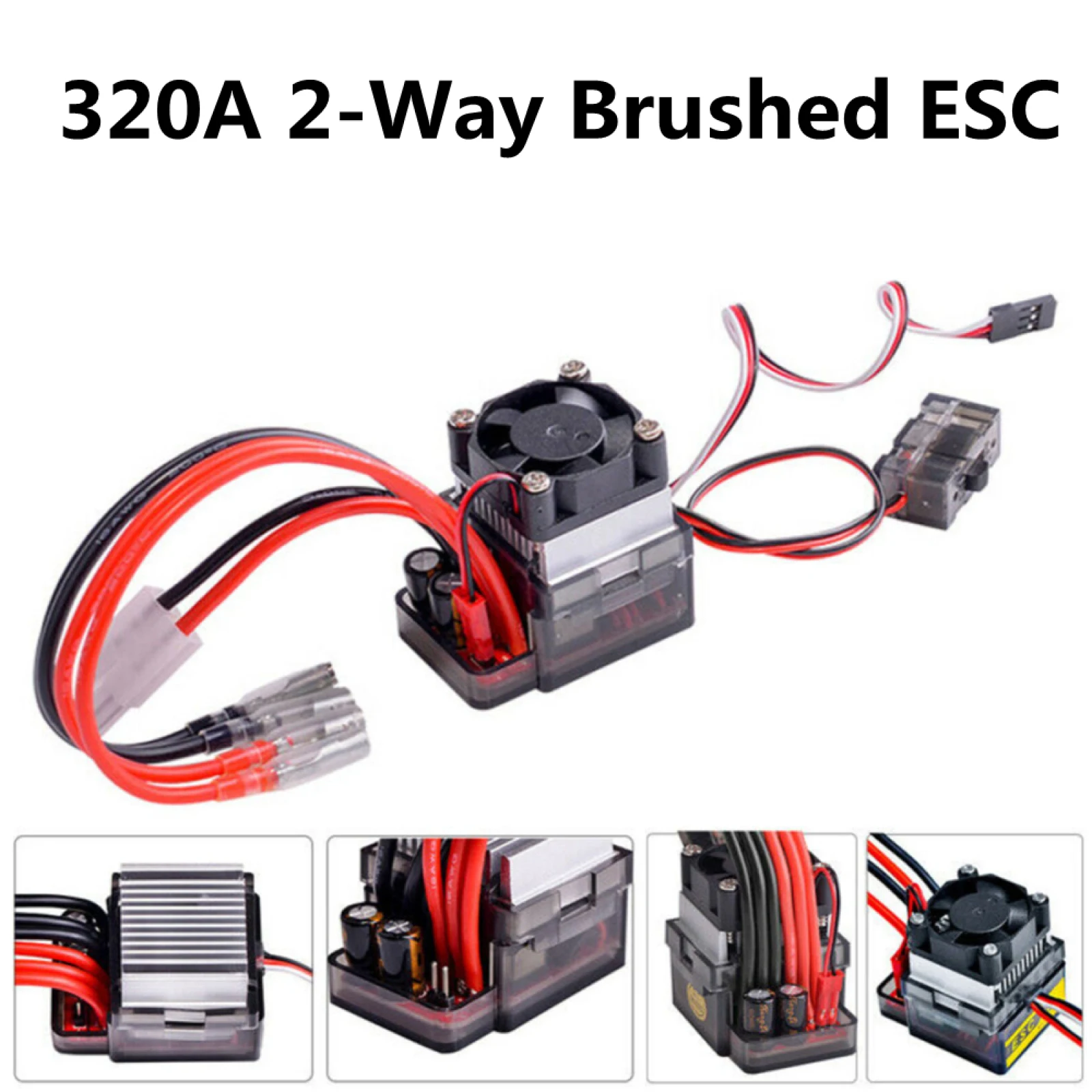 6V-12V 320A 2-Way Brushed ESC High Voltage Brushed Speed Controller with 5.6V/3A BEC Output with Cooling Fan for RC Truck Car Boat