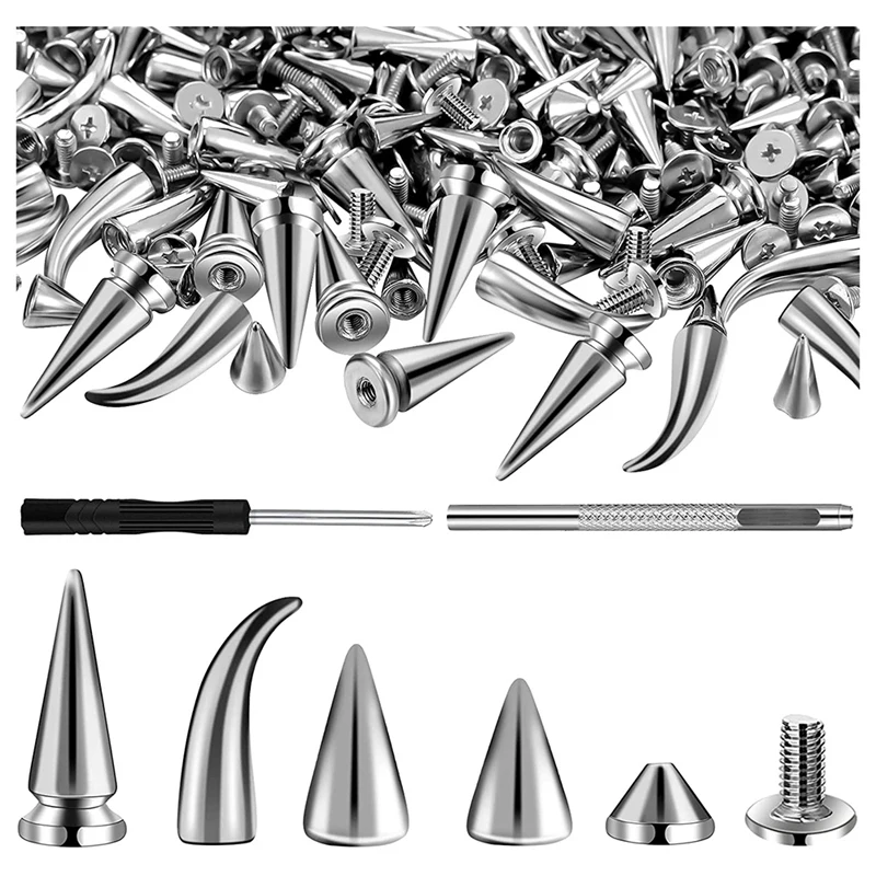 150 Sets Silver Mixed Shape Spikes And Studs Cone Croc Spikes Leather Rivet  Kit For Clothing Shoes Belts DIY