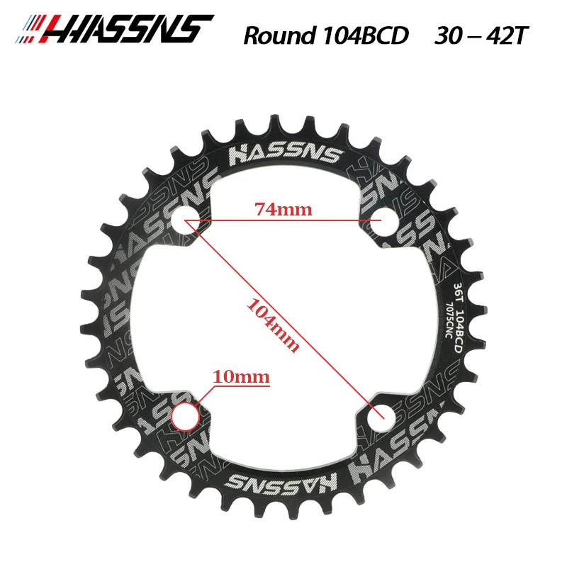 HASSNS 104BCD MTB Chainring Round Oval Mountain Bike Narrow Wide Tooth Chainwheel Bicycle Rotor Crankset 30/32/34/36/38/40/42T