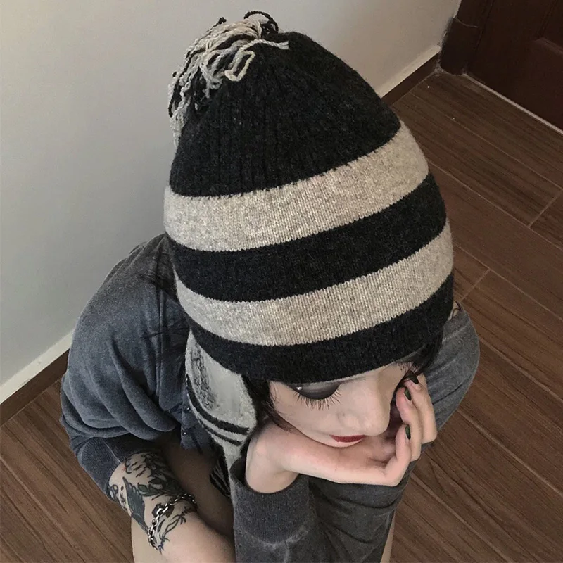 Anime Winter Long Tied Rope Beanies Cap Oosaki Shinichi Nana Outdoor Warm Winter Hat Women Streetwear Party Funny Bonnet