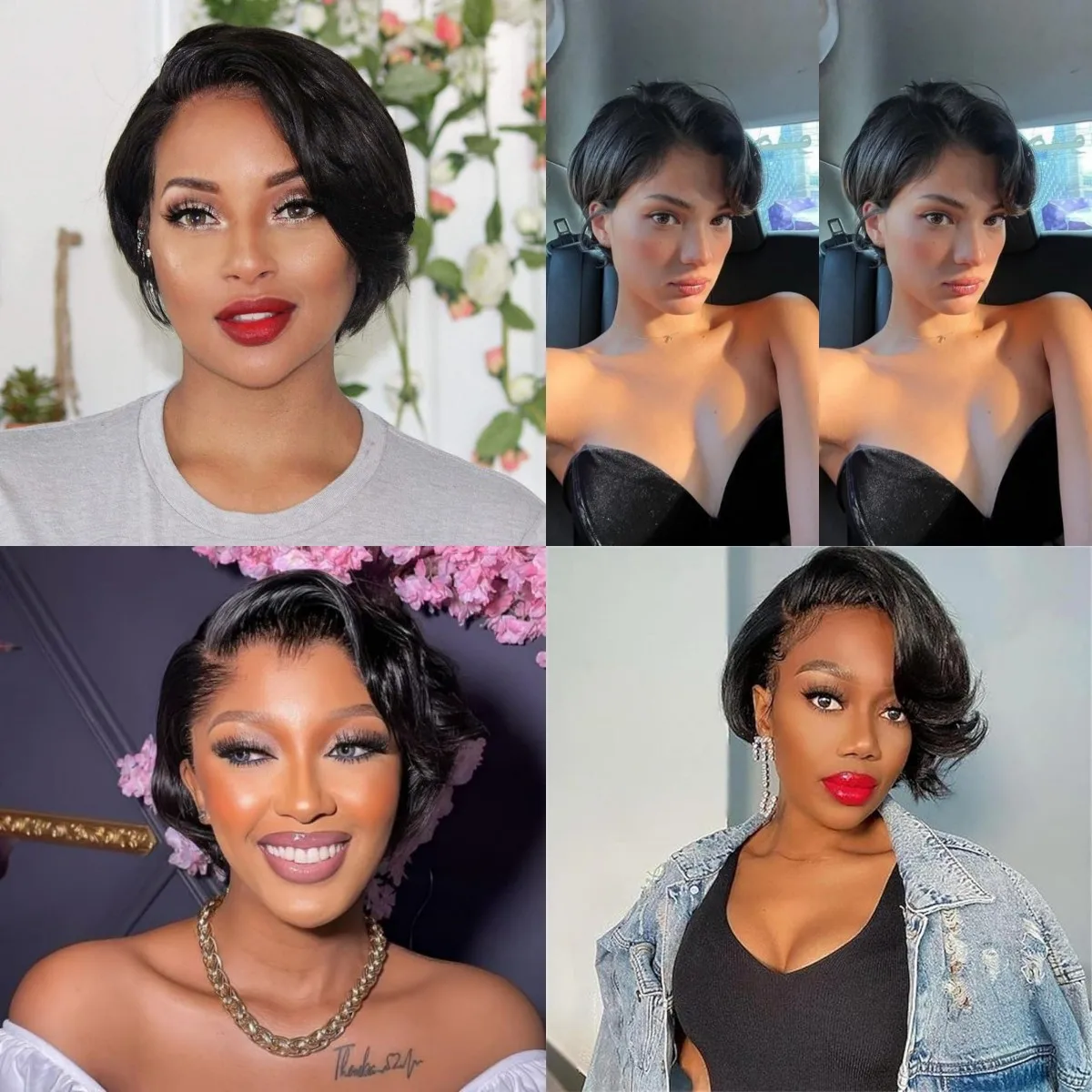 13X4X1 Lace Front Wigs Human Hair Short Bob Wigs Straight Lace Front Pixie Cut For Women
