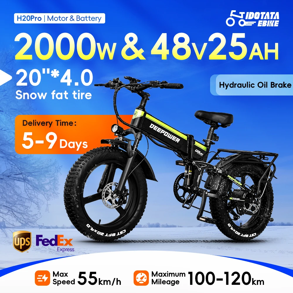 Electric bike bicycle 2000W 48V 25AH Electric Bike Folding Adult Mountain E Bike 20Inch Electric Bicycle Snow Bicycle 4.0 Fat Tire E-bike