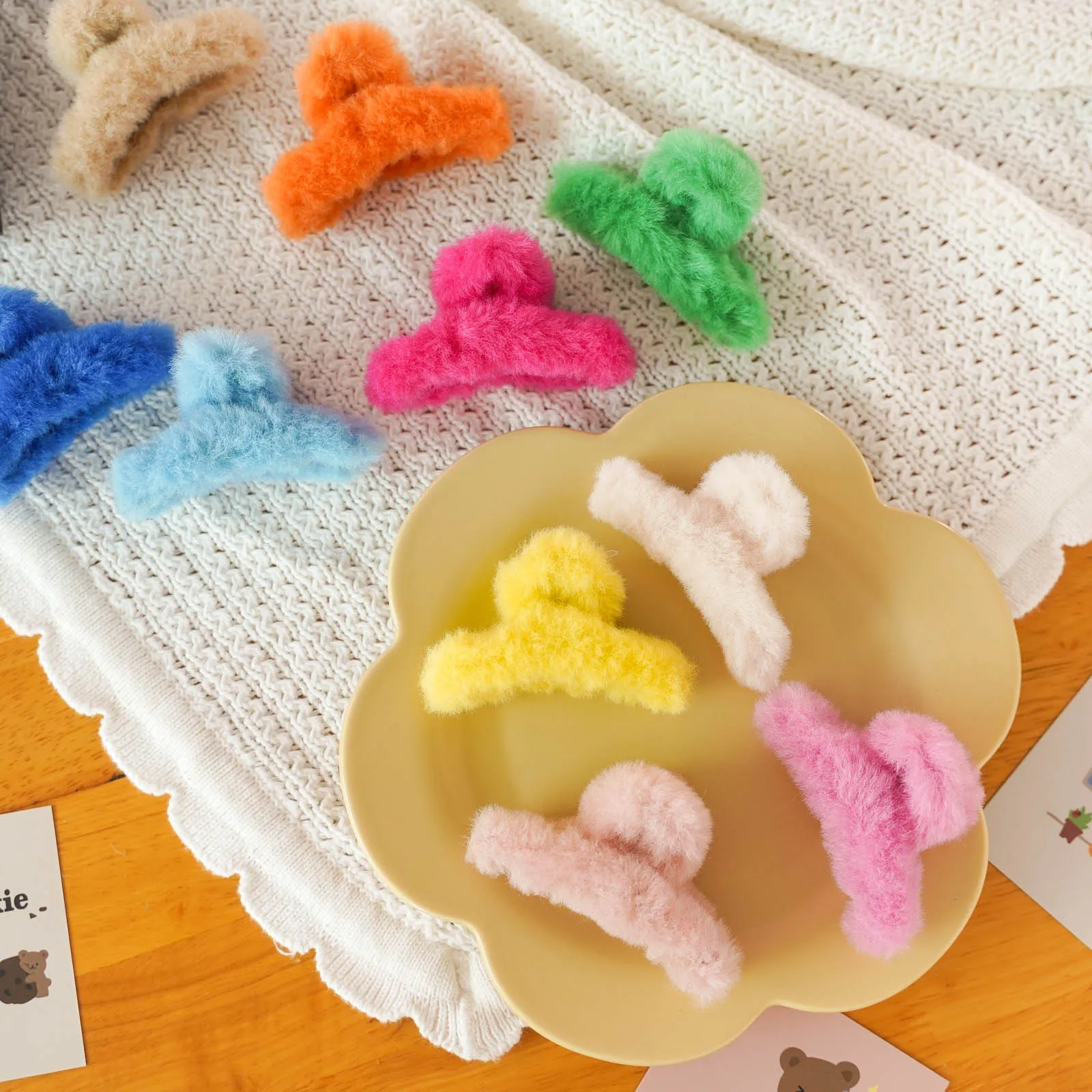 Kawaii Princess Sweet Hair Pin Clips Headwear Korean Candy Color Plush Hairpin Claw Headband for Children Girls Kids Accessories