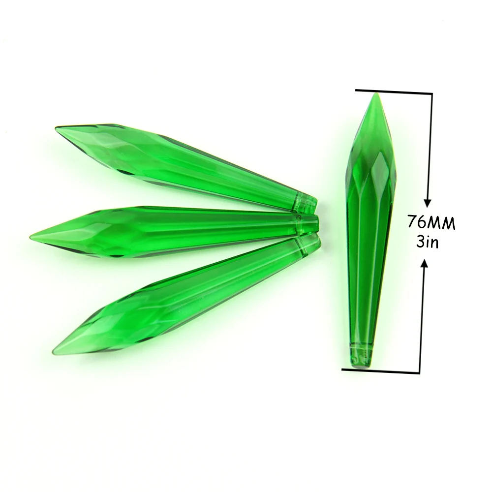 Crystal Icicle Prism 35pcs/Lot 76mm Dark Green Color In Multi Cuts Glass U Drop Pendant Accessories For Chandeliers