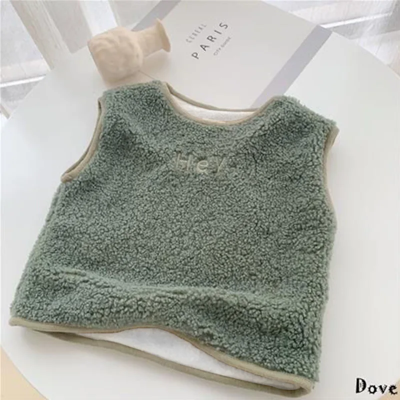 Children Vest Autumn Winter Outer Wear For Boys And Girls Fashionable Waistcoat With Plush Fleece Simple Style
