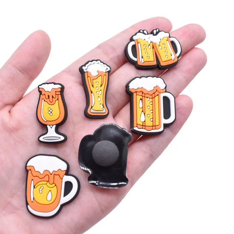 

Hot Sale 1pcs Various Types of Beer Fried Chicken Patterns Shoe Charms Shoe Accessorie DIY For Croc Jibz Fit Wristbands