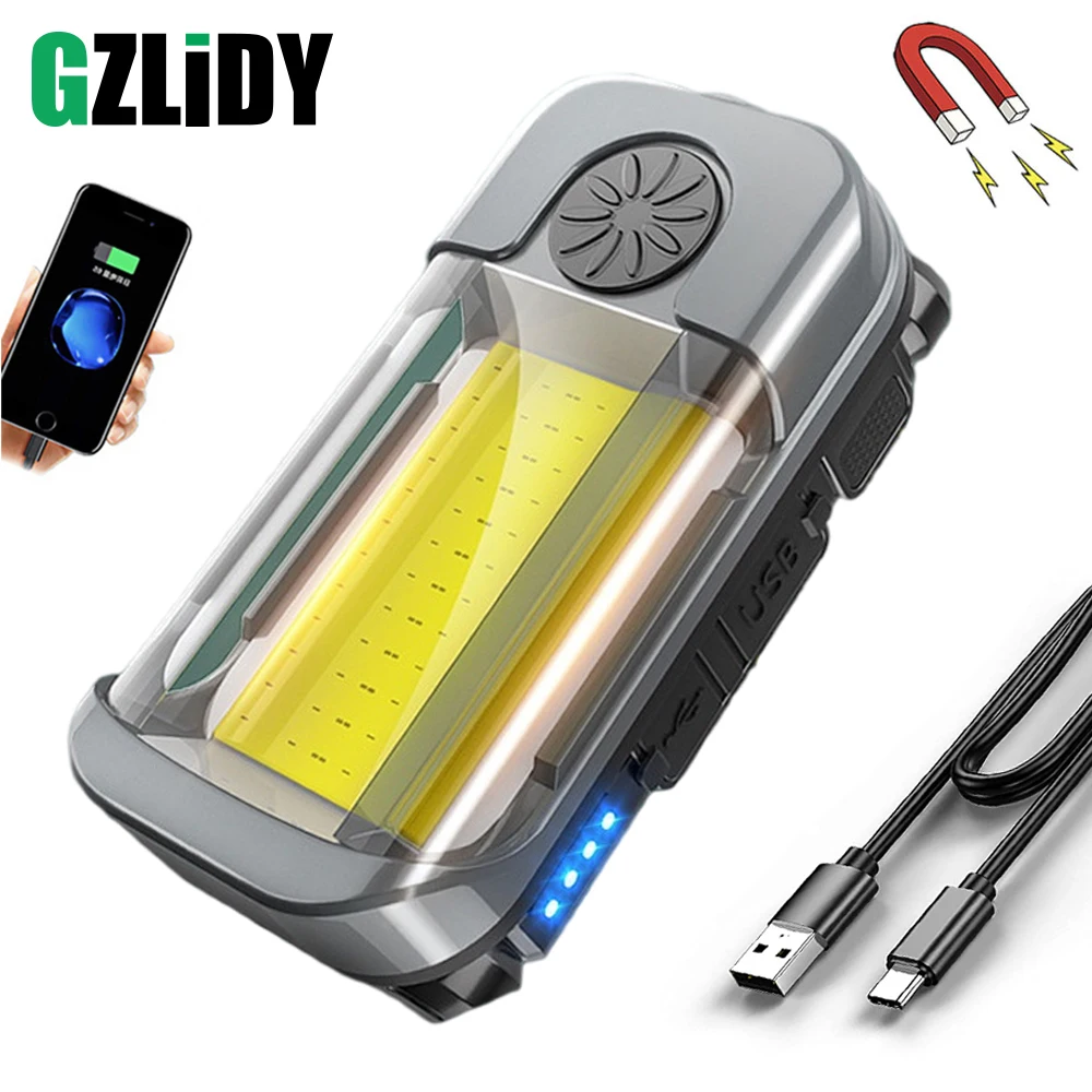 COB LED FLASHLIGHT 8W 500lm RECHARGEABLE WITH USB. WITH HOOK + MAGNET +  SUPPORT. POWER BANK