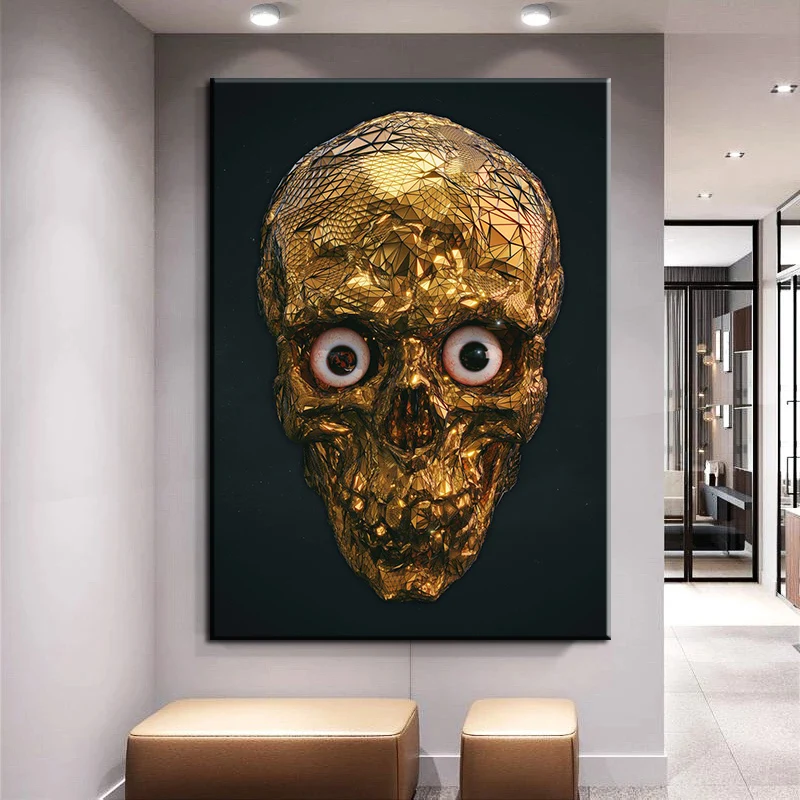 

Modern Gold Luxury Skull Figure Poster Statue Abstract Canvas Painting Wall Art Print Picture for Living Room Home Decoration
