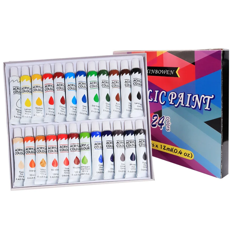 24Colors 12ml Acrylic Paint Set for Fabric Painting Clothing Pigments Art Professional Artist Painting Wall Paint DIY