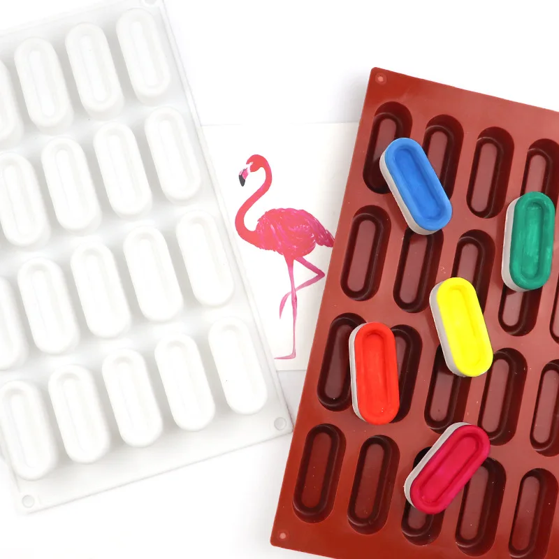 20 Cups Long Strap Silicone Mousse Cake Candy Mould French Dessert 3D Concave Eclair Shape Pastry, Chocolate Ice Cream Soap Mold