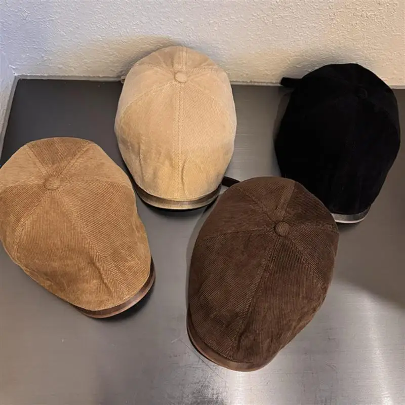 Retro Trendy Unisex Hat Fashion Beret Caps PU Leather Adjustable Men Women Corduroy Newsboy Hat