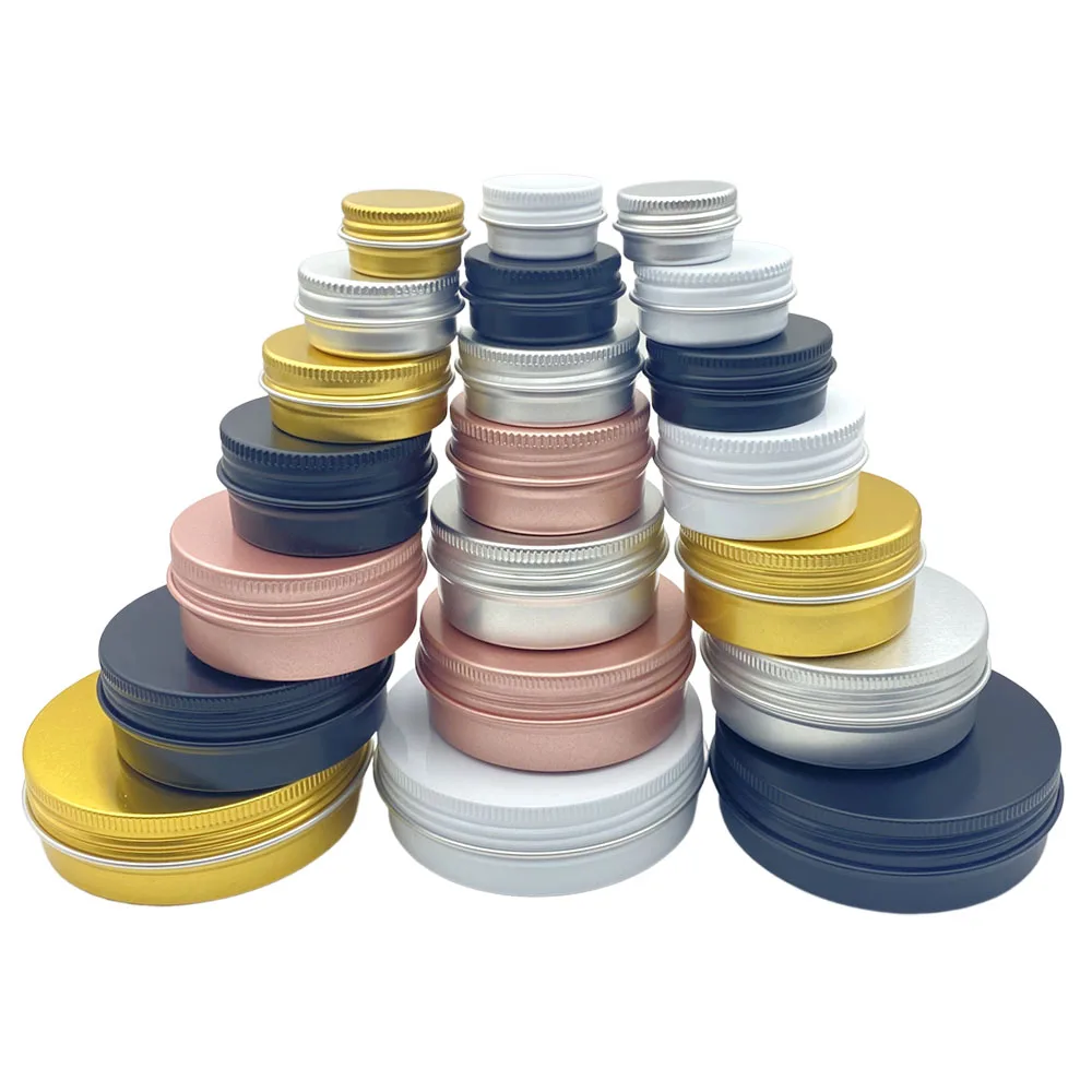 100pcs Empty Candle Jar 5/10/15/20/30/50/60g Aluminum Black Cream Cosmetic Container Refillable Bottles Lip Balm Gloss Packaging