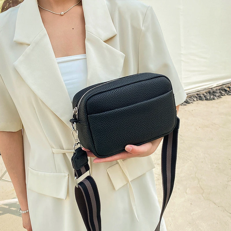 New Solid Color Multi-layer Women Sling Crossbody Bag