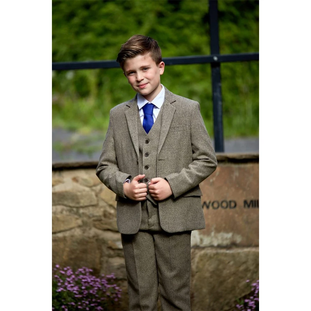 

Casual Kids Boys Wedding Suit 3 Piece Wool Blend Winter Blazer Vest Pants High Quality Children Clothes Notched Lapel Full Set