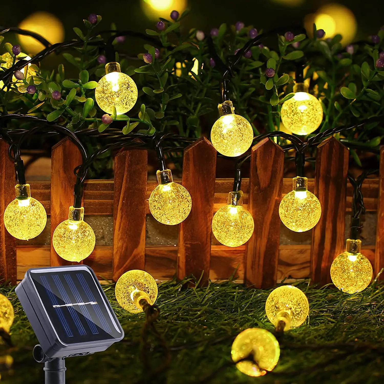 LED Solar String Lights Outdoor 60 Leds Waterproof Crystal Globe Lights with 8 Modes Garden Light for Patio Party Tree Decor
