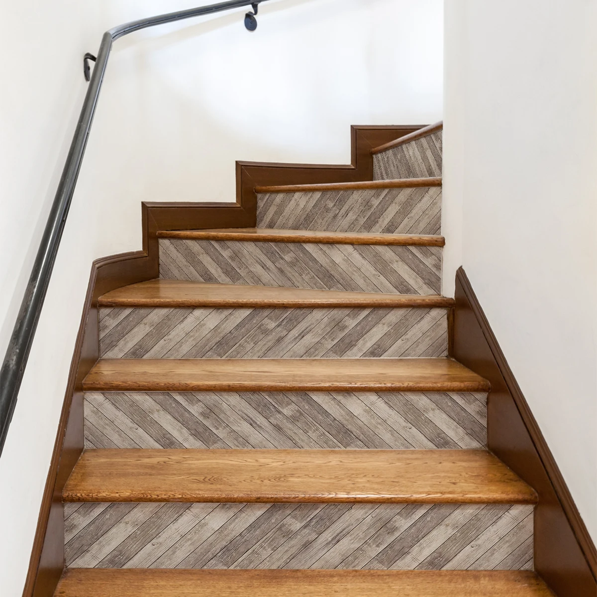 1pcs Vintage Wood Pattern Staircase Decorative Stickers Self-adhesive Removable PVC Decorations