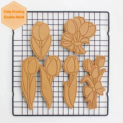 Mother's Day Flower Tulip Cookie Mold Cookies Cutter Frosted Biscuit Mold Press Thickened Fondant Cutting Mold Cake Baking Tool 2