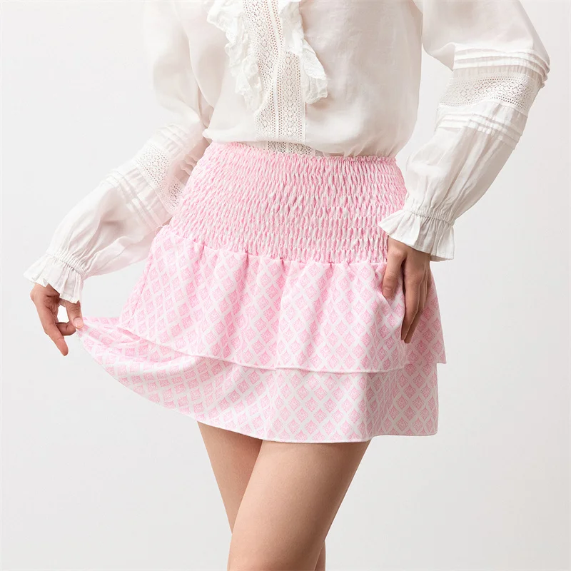 Minifalda de verano para mujer, con estampado floral, elástica, de cintura alta, con volantes escalonados, faldas cortas de corte A, faldas para salir, ropa de calle