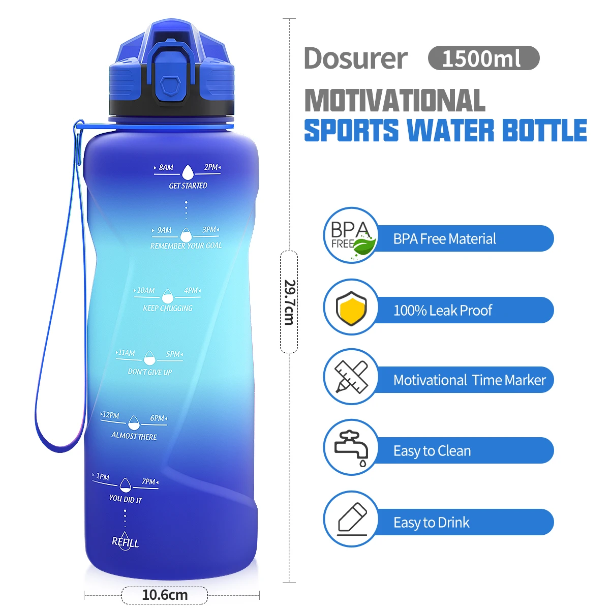 1500ML Sports Water Bottle Large Capacity Fitness With Scale Gradient Kettle Outdoor Plastic Portable Leakproof Water Bottle