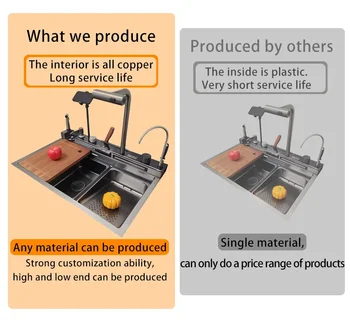 อ่างล้างจานอเนกประสงค์แบบน้ำตก ดีไซน์ใหม่ คุณภาพสูง ผลิตด้วยมือ พร้อมที่วางโทรศัพท์มือถือและปืนฉีดน้ำ 2