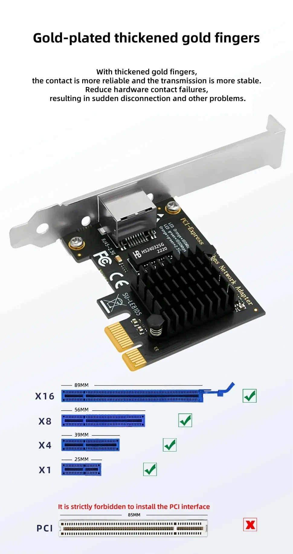 2.5G PCI-E To RJ45 RTL8125B Chip Network Card Gigabit Ethernet PCI Express Netwo