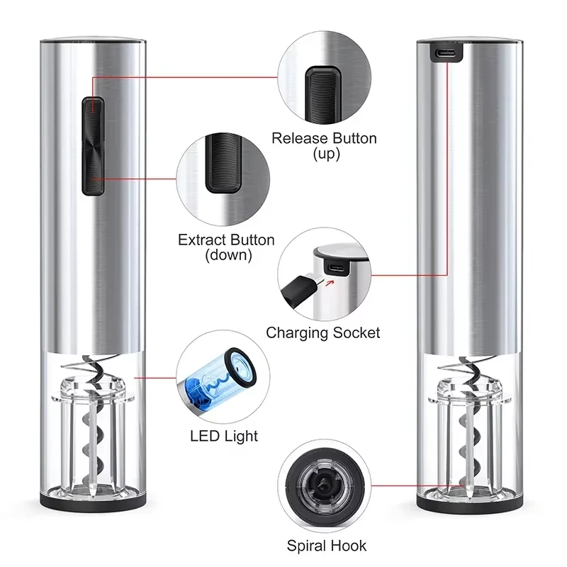 Automatic Electric Wine Openers Rechargeable Corkscrew Take Out Corks Opener with Wine Stopper Pourer Foil Cutter Bottle Openers