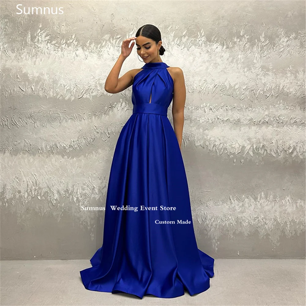 

Sumnus Simple Royal Blue Long A Line Prom Dresses Stain Backless Floor Length Robes Bal De Promo Formal Occasion Dresses 2023