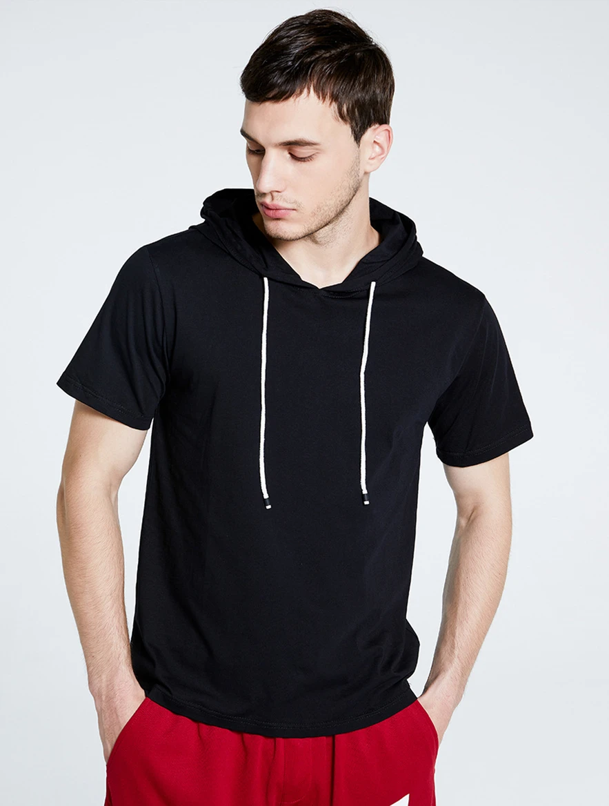 

MRMT 2023 Brand New Men's Hooded Short Sleeve Sweater Men's Cotton Solid Color T-Shirt Loose Casual