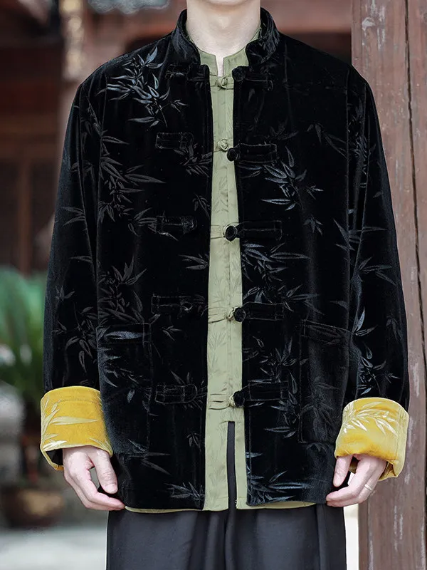 Gold Velvet Jaet Men's Spring Autumn Sle Embroidered Button Tang Suit New Chinese Modified Hanfu mid Aged Men's Clothing