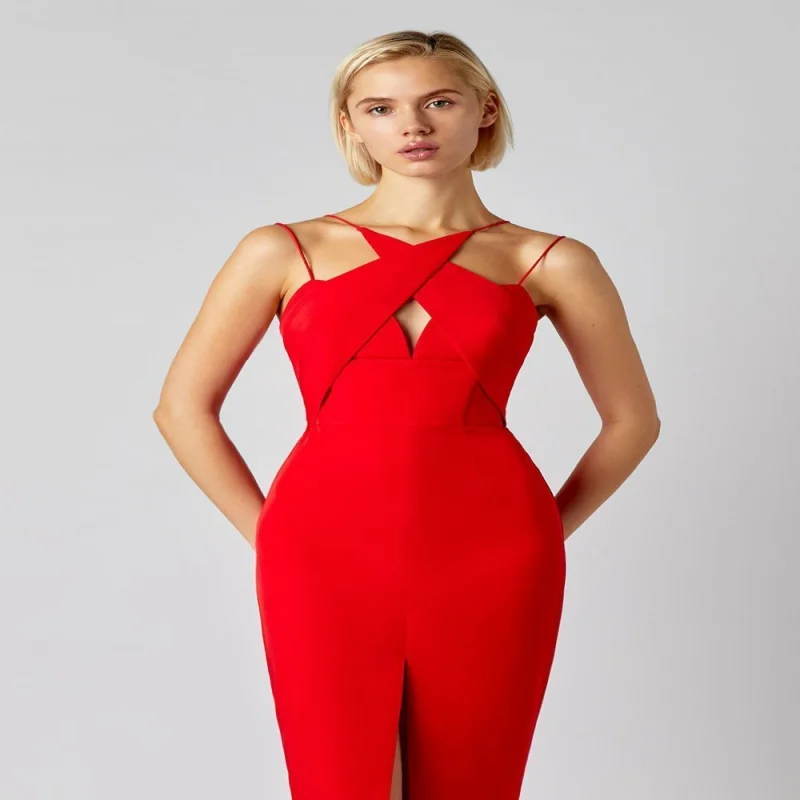 

Sexy Hot 2-Color Personalized Cross Collar Split Sleeveless Sheath Dress Fashionable Temperament Bandage Dress