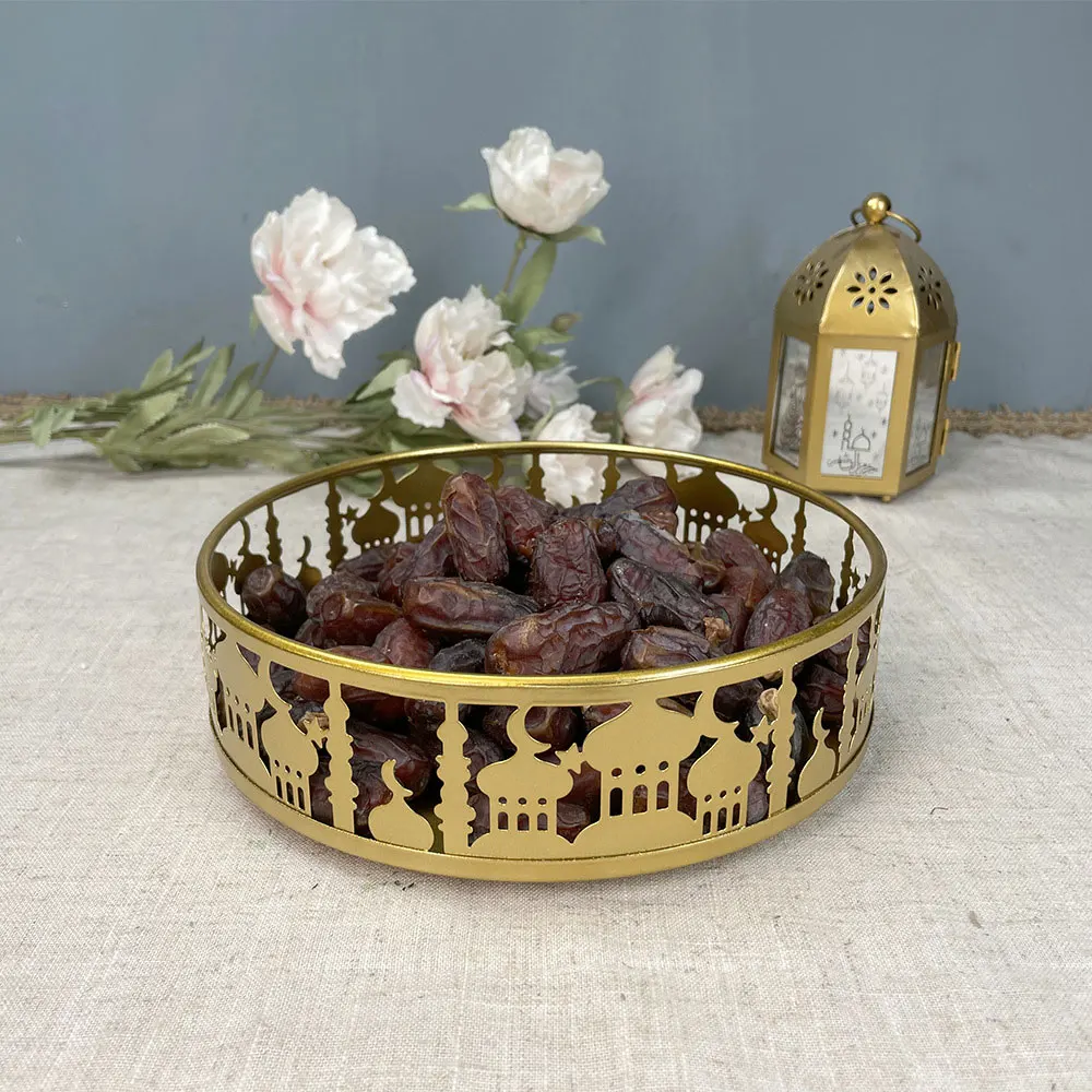 3pcs/set Muslim Ramadan Home Party Supplies Round Metal Candy Pastry Food Tray EID Mubarak Dinner Decor Ramadan Decoration 2024