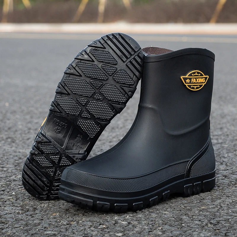 Chaussures aquatiques mi-mollet homme couleur unie lacets pluie antidérapantes pêche extérieur imperméables