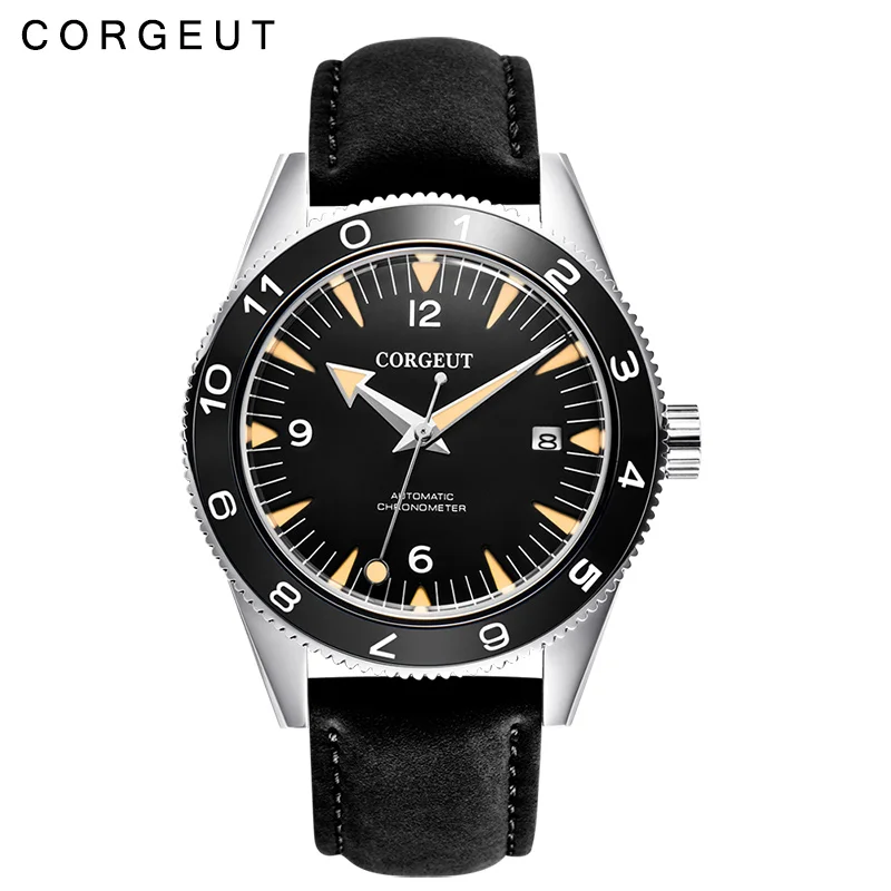 CORGEUT New 41mm Men Business Luxury Watch NH35 Automatic Mechanical Sapphire Glass Mens Glow Watches Waterproof Cowhide Reloj