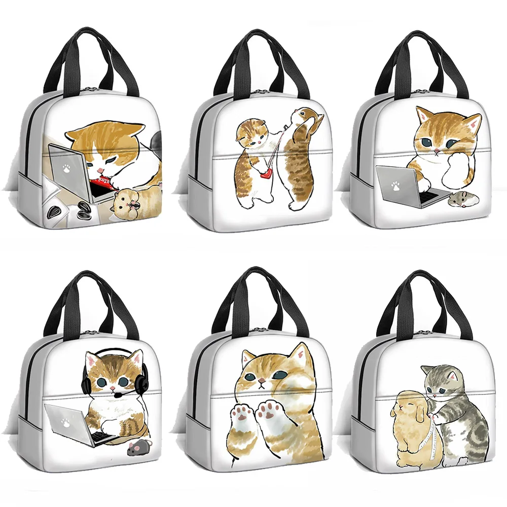 

Сумка для ланча с милым рисунком мультяшного кота, изолированная Термосумка с рисунком кота для общественных нужд, Термосумка для хранения еды, школьный дорожный Ланч-бокс для пикника