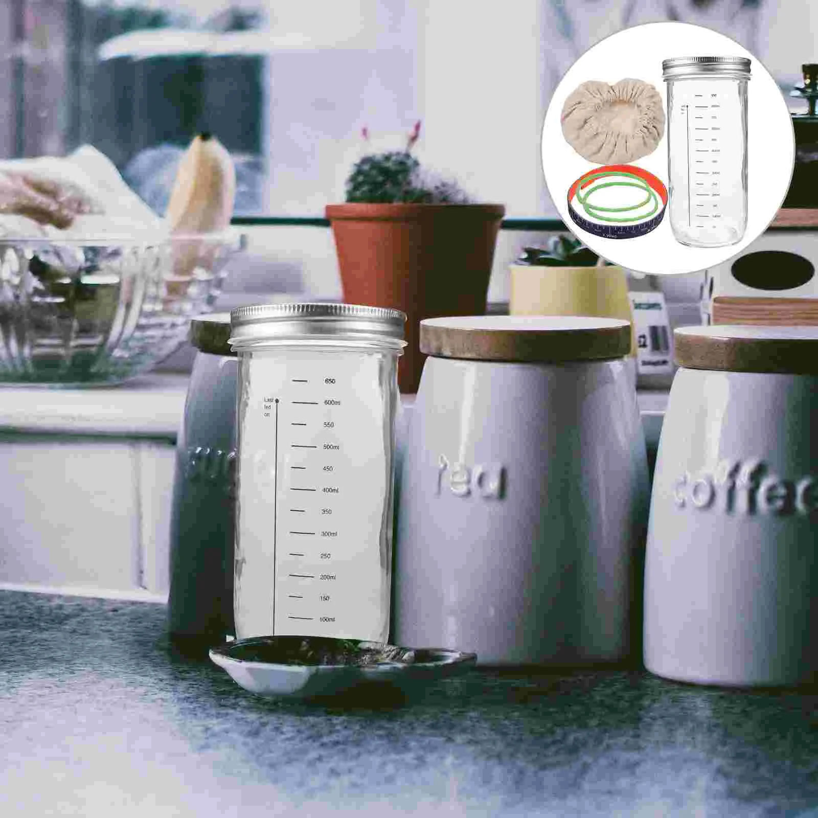 

Glass Jar Food Grain Storage Elastic Bands Bottle Sourdough Starter Cotton Linen Kettle Sealing Canister Bread