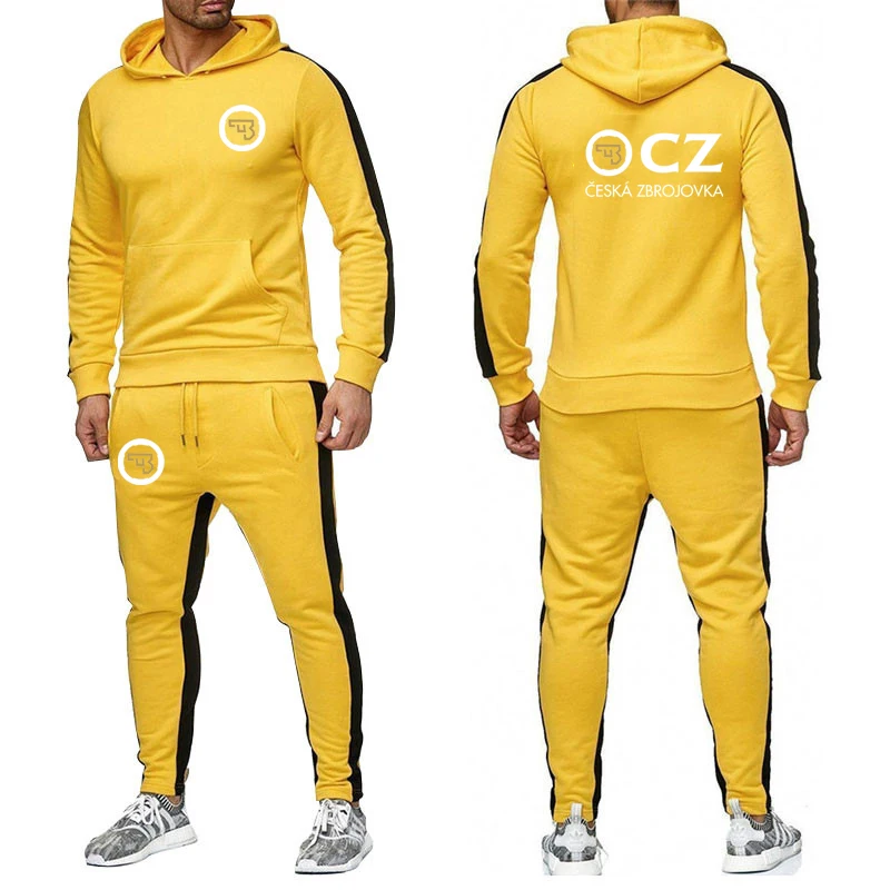 2023 Spring Autumn CZ Ceska Zbrojovka Czech Firearms Logo Printing Hooded Pullover Hoodies+Drawstring Sweatpants Solid Color Set