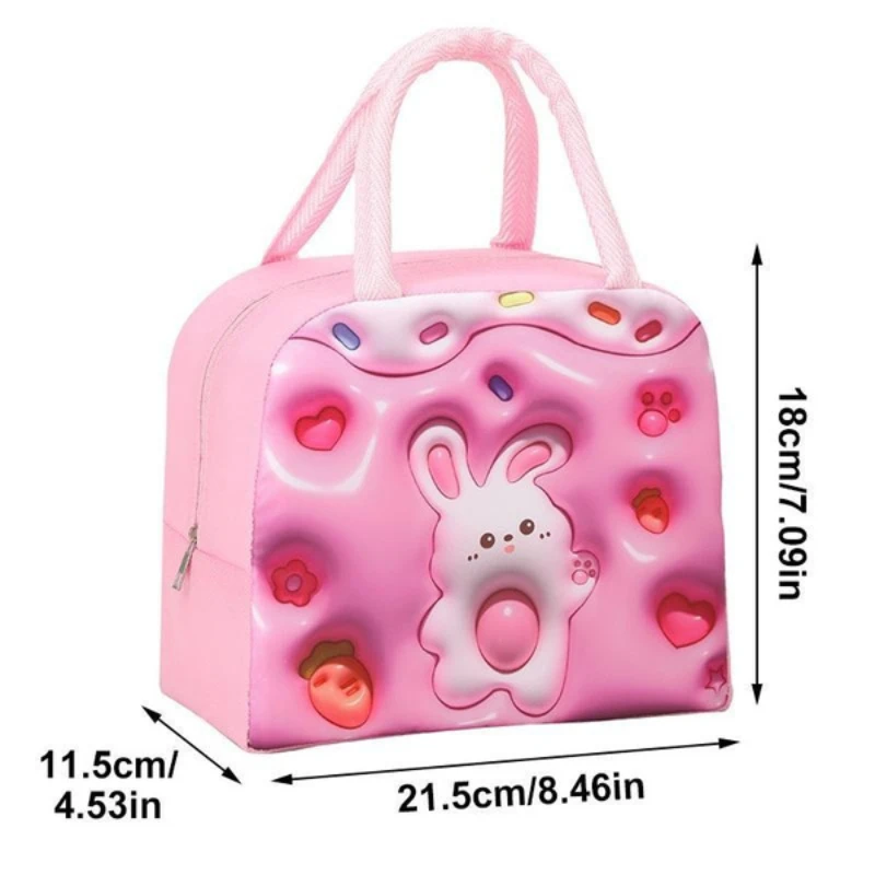 Cartoon Insulated Lunch Box Bag Handheld Bento Bag 3D Lunch Insulation Bag Aluminum Foil Thick Lunch Box Bag Cute Bunny for Girl 2