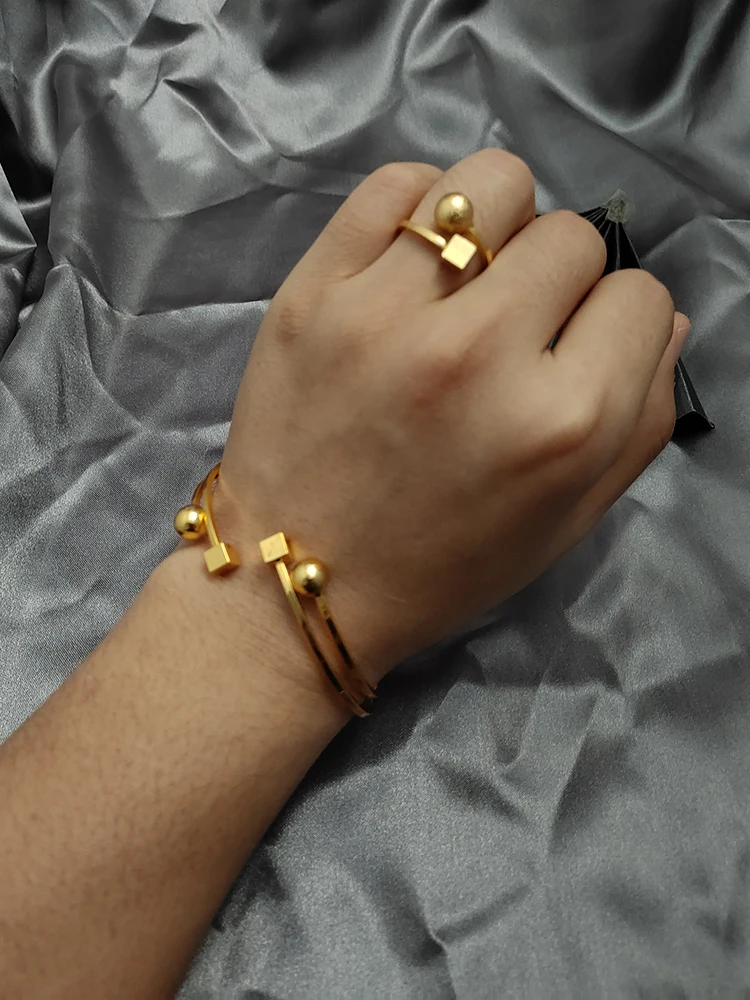 Bangle Bracelet 24K Bead Gold Color Bangles For Women African Ethiopian Bracelets Wedding Square Jewelry Party Gifts Bijoux Comorien Dubai bangle bracelet