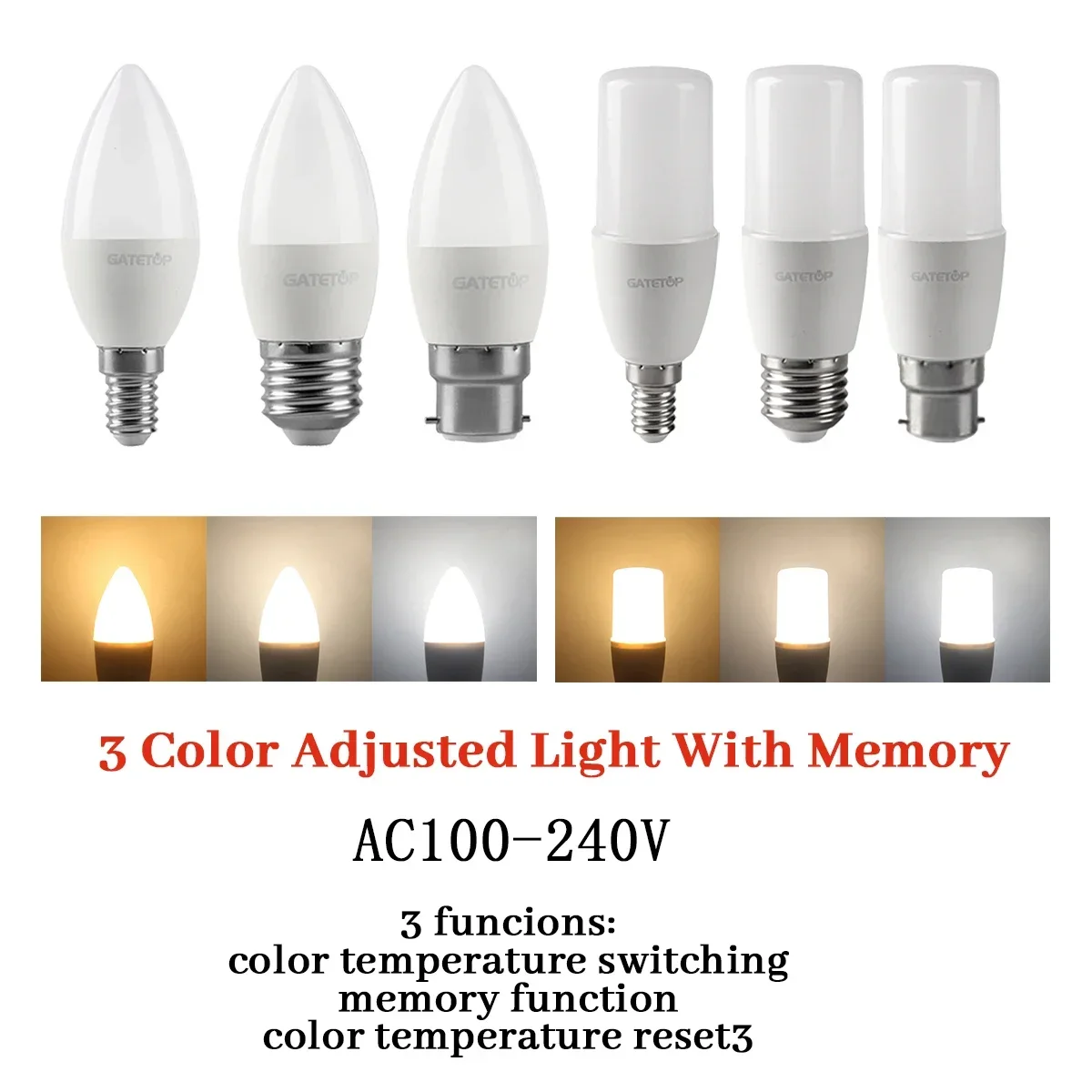 3pcs LED Wall switch CCT E27 B22 GU10 GU5.3 Base light Bulb Spot AC110V 220V Color Temp Reset Light for Bedroom home living room