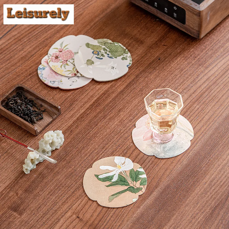 5pc/set Floral Double-sided Fabric Coasters Elegant Hot Pad for Coffee Cups Saucer Anti-scald Placemats Teacup Base Cafes Craft